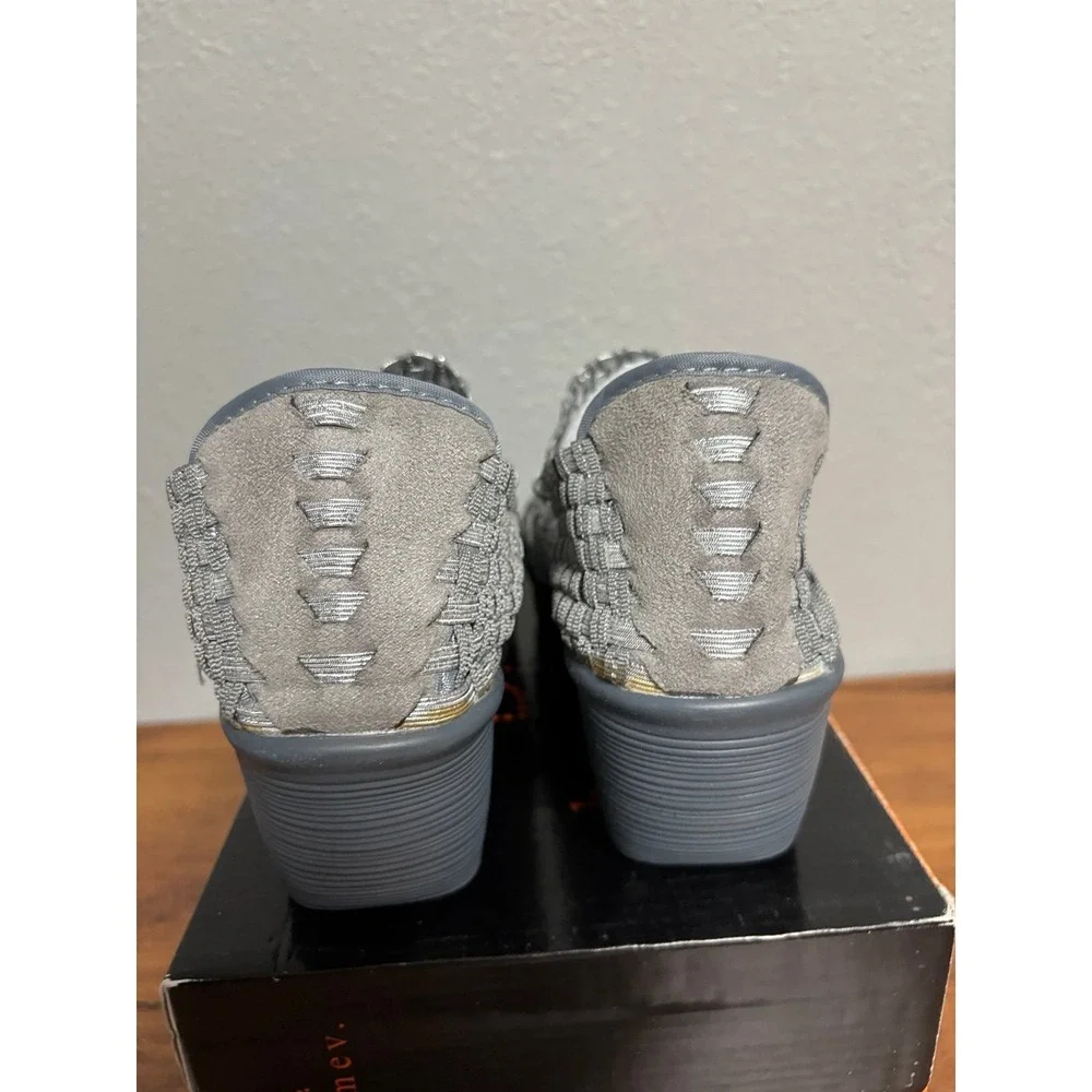 Bernie Mev Hallie Silver Grey Woven Wedge Sandals Size 38 US 7.5-8